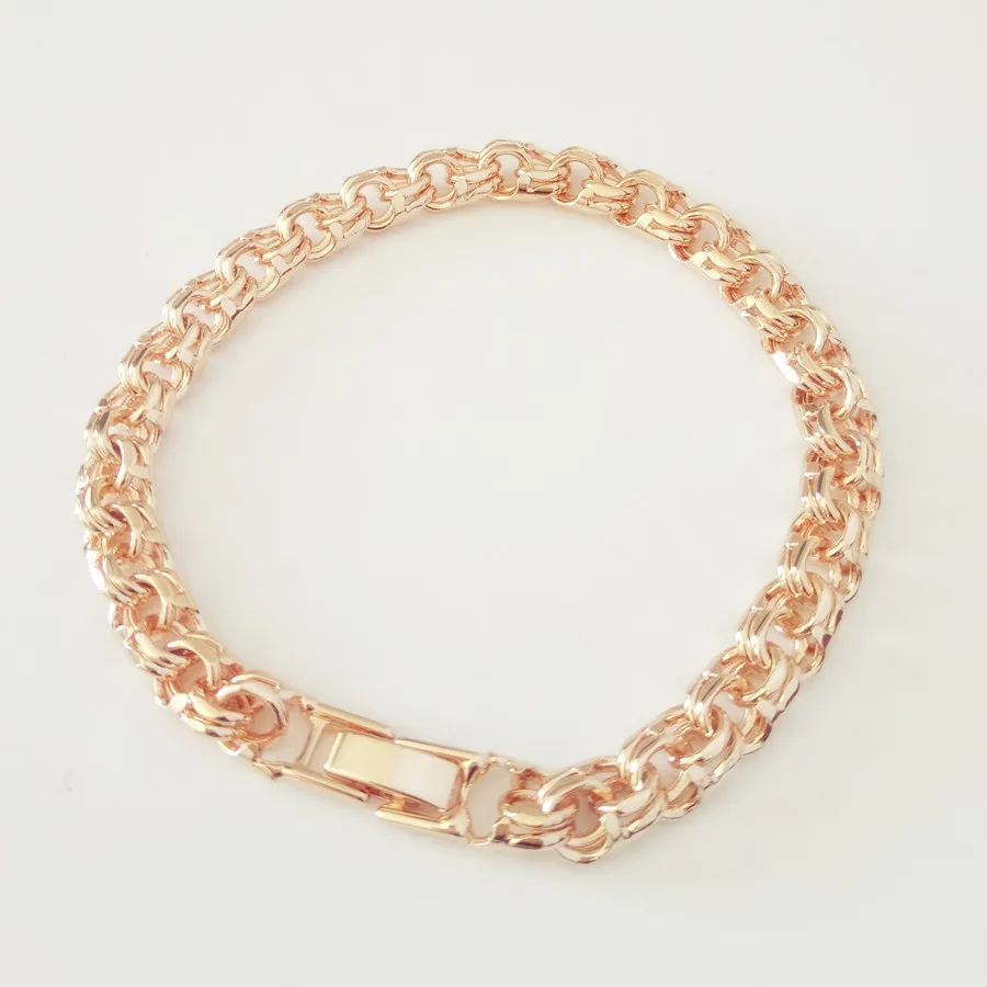 Bismark Bracelet New 585 Rose Gold Color Jewelry A Form of Weaving Long 6MM Wide Hand Catenary Gold Color Bracelet Men and Women