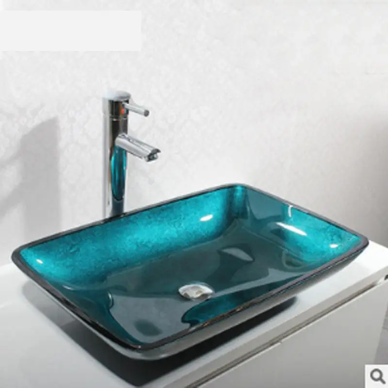 

Glass sink basin Toughened Glass Washbasin Washroom rectangular shape Tempered glass sink