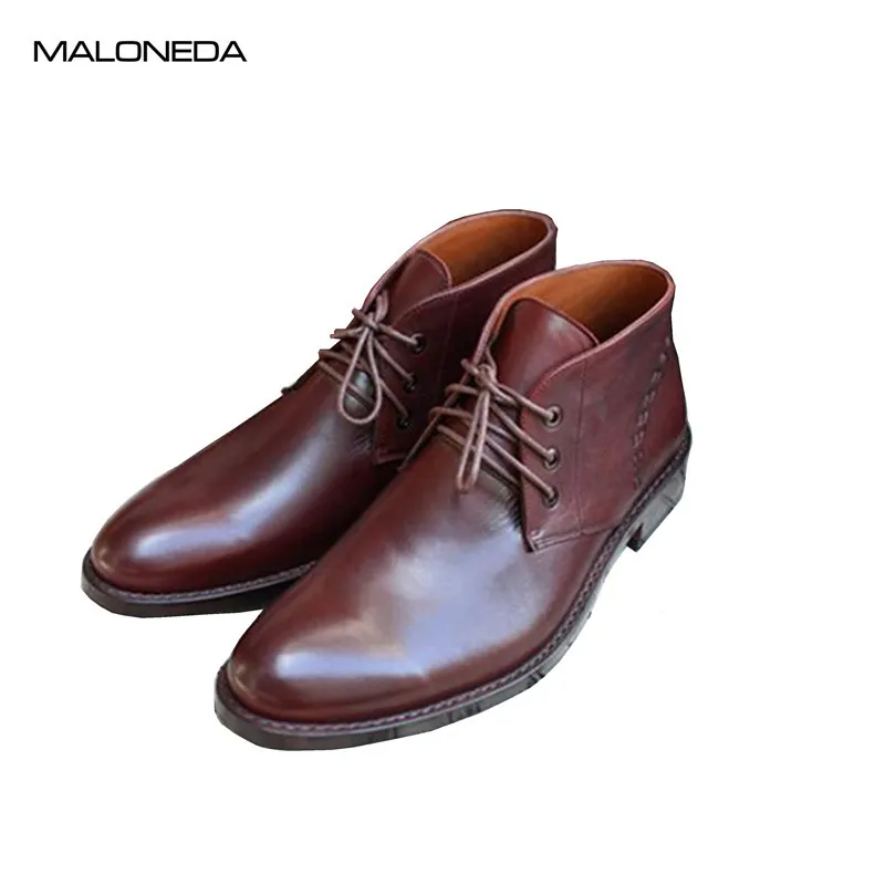 MALONEDE Handmade Retro Men's Lace up Short Boots Genuine Leather Sole Bespoke EUR size 37-47 With Goodyear welted