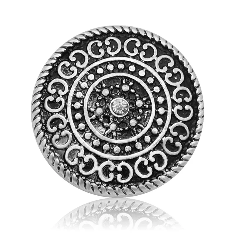 Fashion Black rhinestone Round patterns metal 18MM snap buttons fit DIY snap bracelet jewelry wholesale trendy