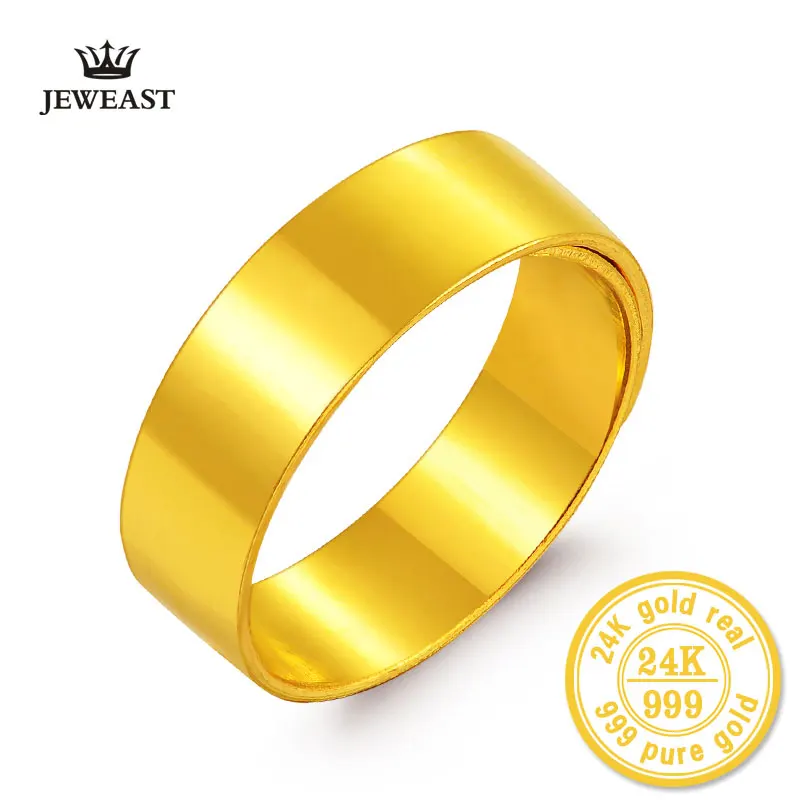 

BBB 24K Pure Gold Rings Female Male Couples Get Married On The Ring Wide Smooth Wedding Marry Got Engaged Wide Ring