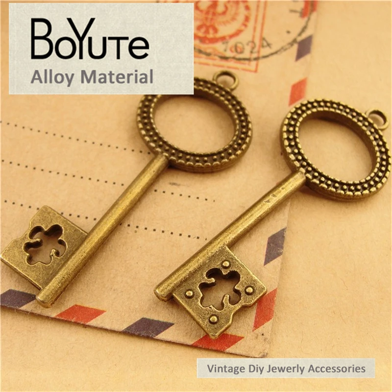 BoYuTe (40 Pieces/Lot) 18*45MM Vintage ZAKKA Accessories Part Wholesale Material Antique Bronze Key Pendant Diy Jewelry Making