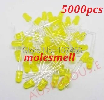 

5000pcs 5mm yellow Ultra Bright Diffused yellow LED Lamps New free shipping 5mm yellow lens led 5mm big/wide angle yellow leds