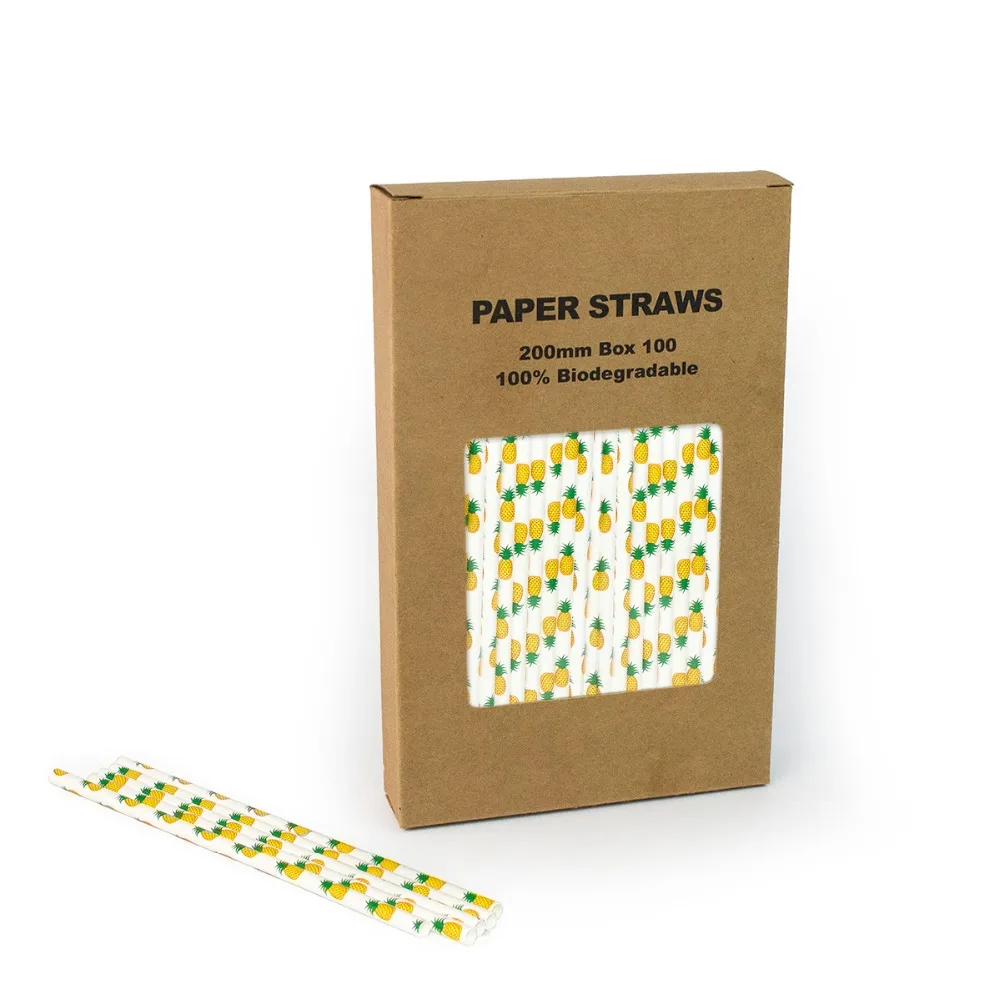 

Free Shipping 100% Biodegradable Paper Straws Drinking Paper Straws Pineapple Paper Straws 104 Box(100pcs)