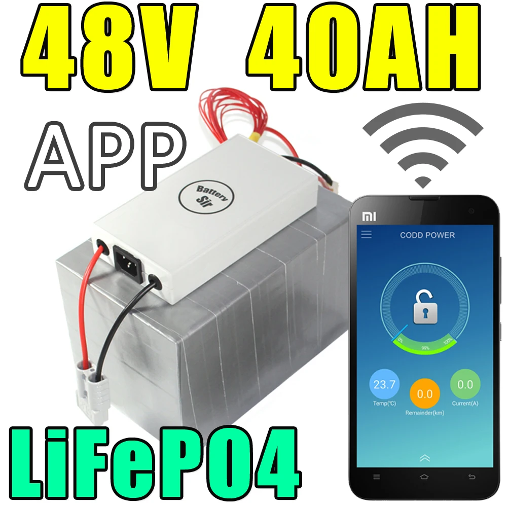 48v 40ah lifepo4 battery app remote control Bluetooth Solar energy electric bicycle battery pack scooter ebike 2000w