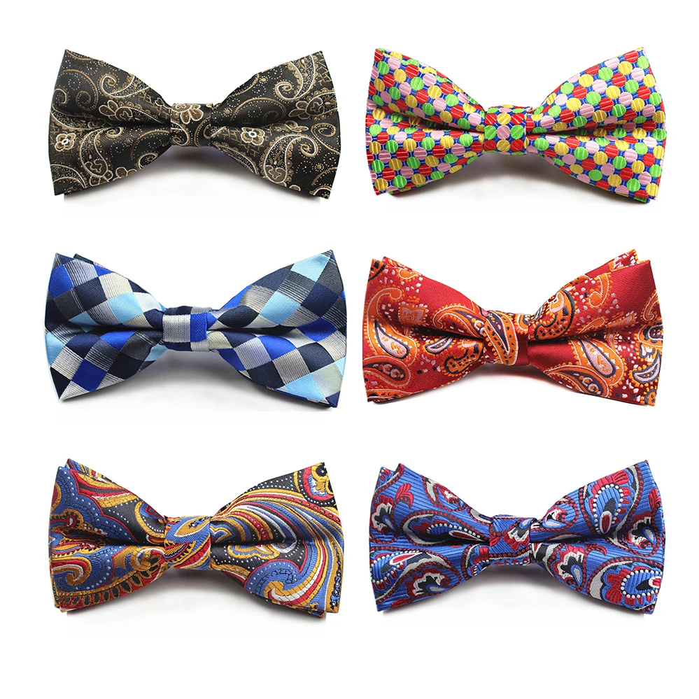 

RBOCOTT Fashion Brown And Gold Paisley Bow Ties Men's Plaid Bowties White And Black Striped Bow Tie For Men Suit Accessories