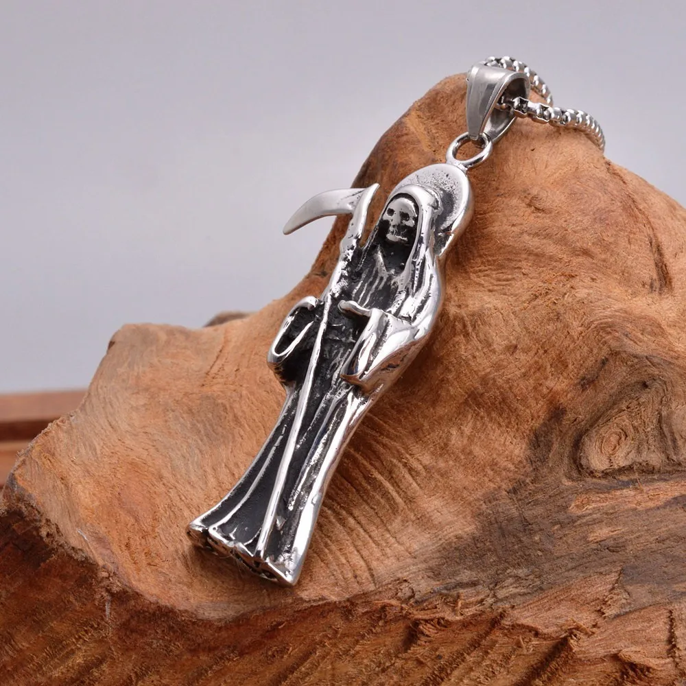 Silver color Stainless Steel Holy Saint Death Santa Muerte Skull Biker Pendant