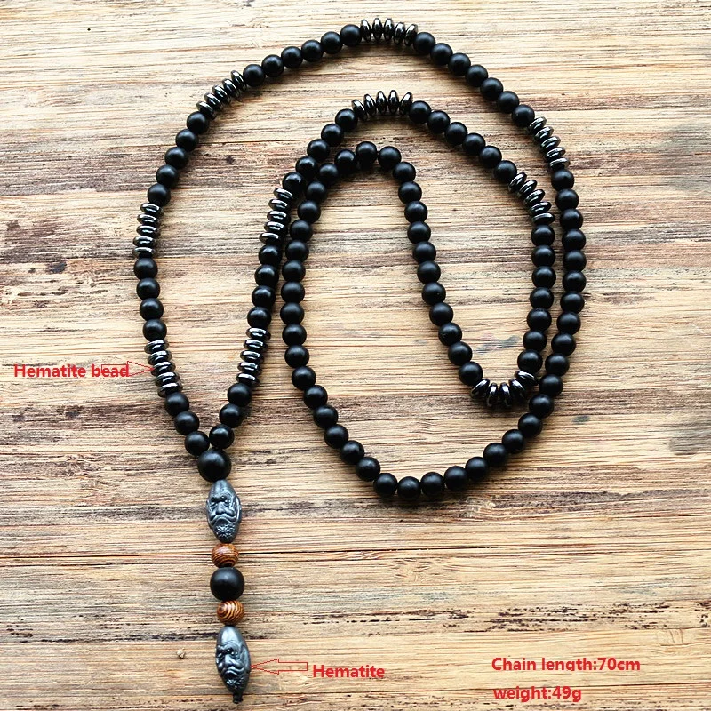 New Design Black Men\'s Hematite Carving Bead Necklace Fashion Jewelry