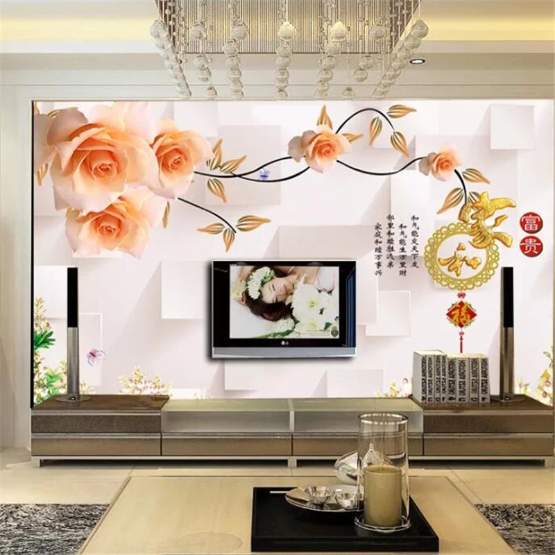 

beibehang Custom wallpaper 3d mural square stereo rose background wall home and rich wallpaper decorative painting 3d wallpaper