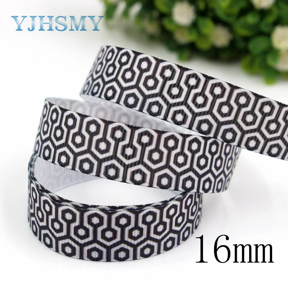 YJHSMY,G-18613-464,16 mm 5 Yards geometry Printed grosgrain ribbon,clothing accessories Webbing, DIY handmade materials