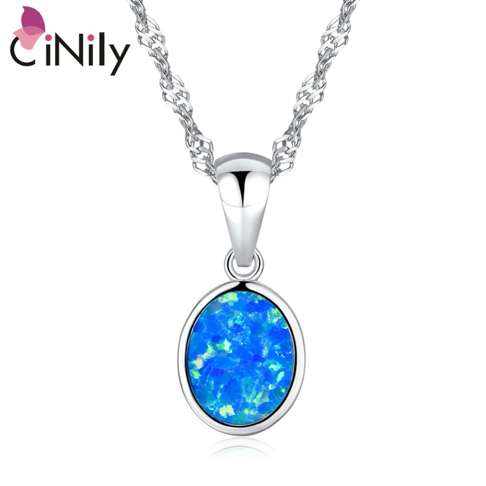 CiNily  Silver Plated Fire Opal Pendant Ocean Blue Round Charm Fashion Party Jewelry Valentines Gift for Girl Women 20mm