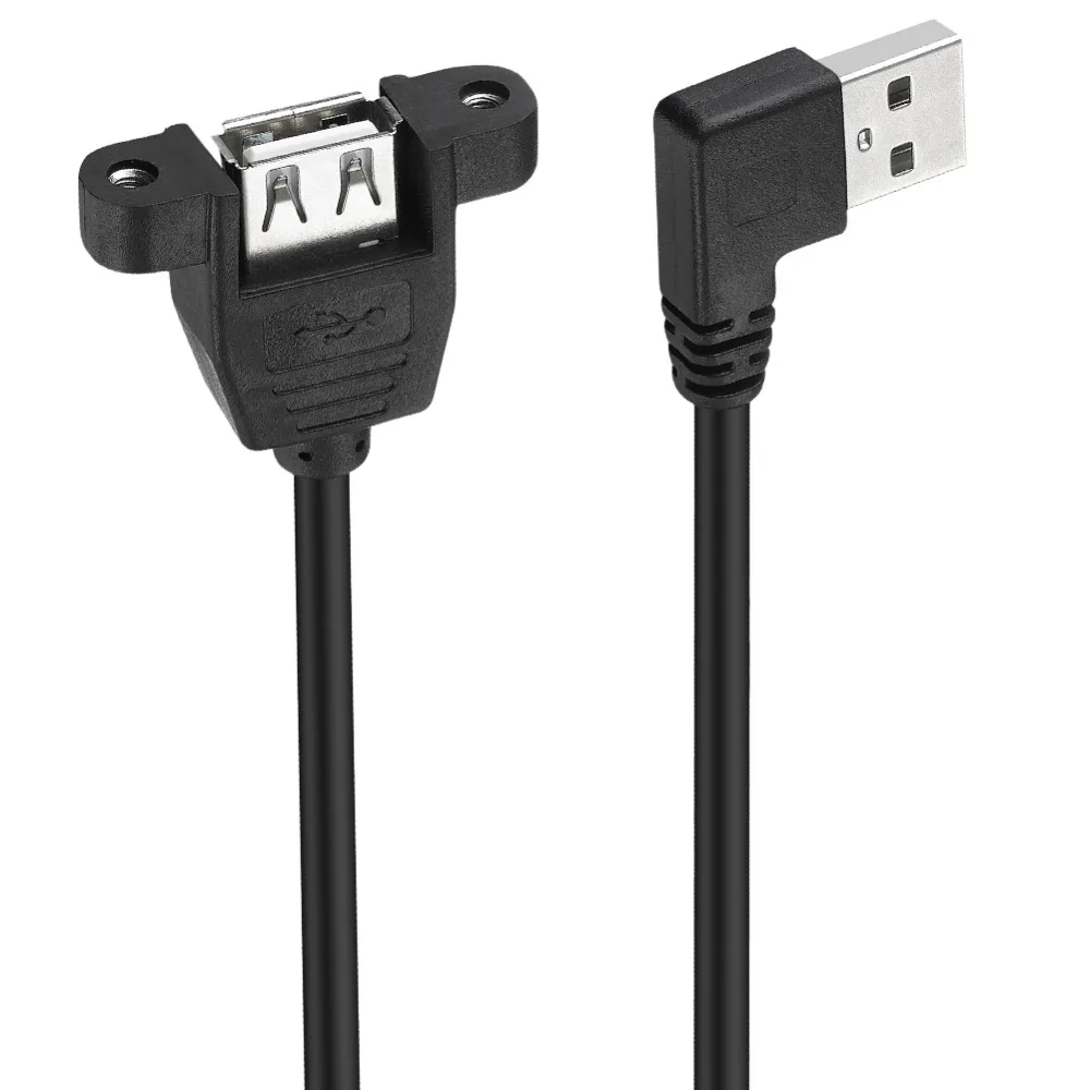 Cabo de extensão Bochara, 90 graus, usb 2.0, macho para fêmea, trançado, blindado, com montagem em painel de rosca, 24awg + 28awg, 30cm, 50cm, 1m