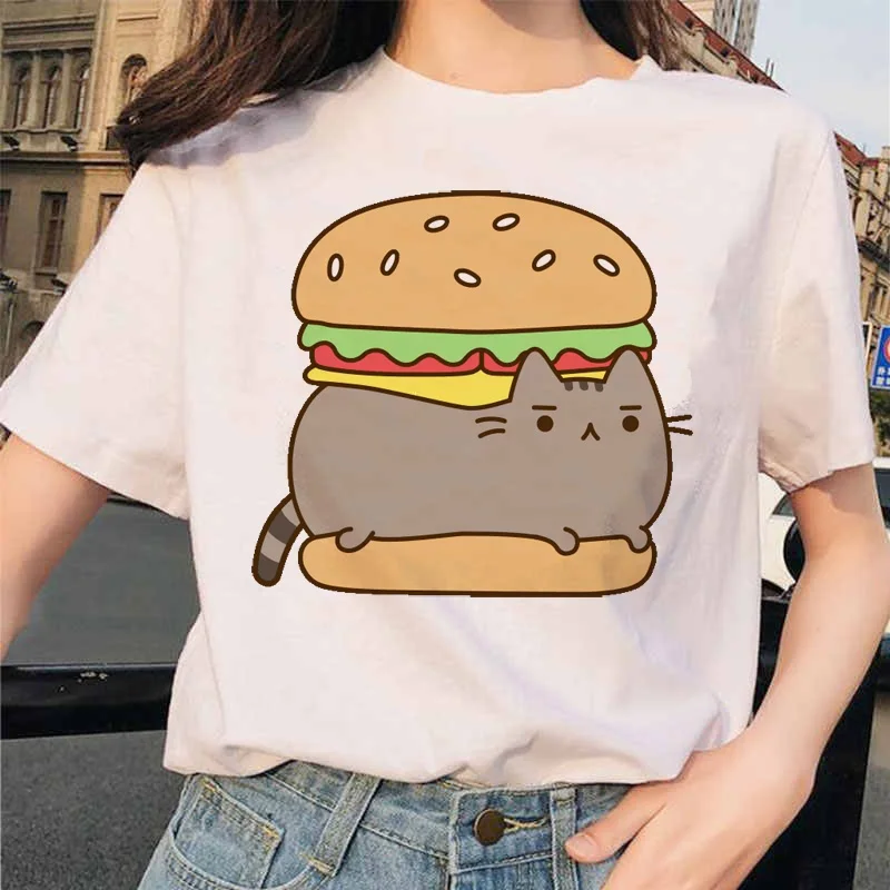 Pusheen Cat T Shirts T-shirt Harajuku Graphic Top Women Tshirt clothes Ullzang Female Cute Kawaii Korean Cartoon Tees Funny 90s