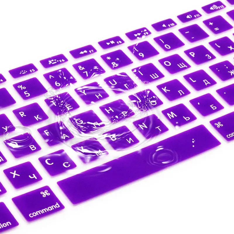 SR Silicone Teclado Capa Adesivo, Carta Língua Russa EUA, Retina Filme Protetor, 14 Cores, Fit para Macbook Air 13 Pro, 13, 15, 17