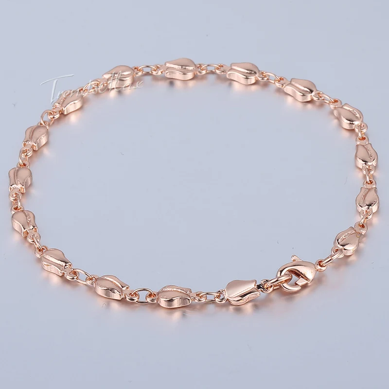 585 Rose Gold Color Womens Bracelet Chain Tulip Bud Bead Beaded Link 4mm 18cm 20cm 23cm GB394