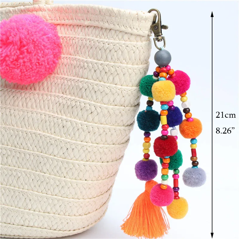 RE Charms bag handmade diy pompom keychain tassel trinket pompon key chain auto key accessories women\'s car keyrings gift D30