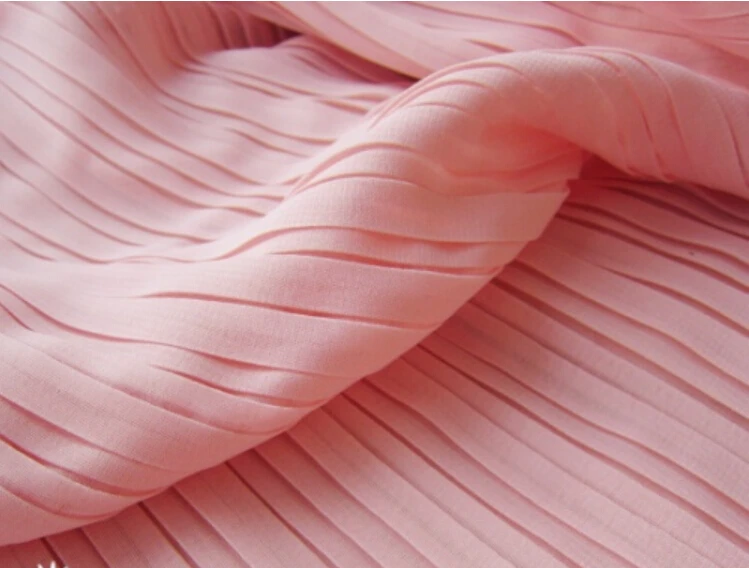 

2 meters 150cm 59" width pink crumple accordion pleated chiffon fabric wedding dress skirt clothes materials MM103