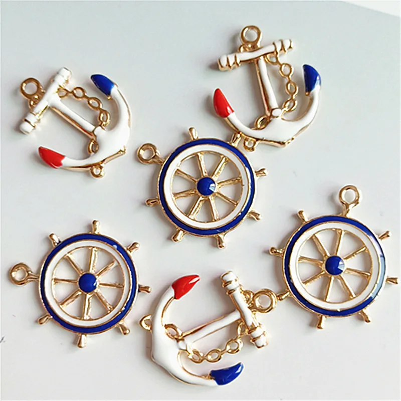 10 pcs/lot Alloy Creative Anchor Rudder Pendant Buttons Ornaments Jewelry Earrings Choker Hair DIY Jewelry Accessories Handmade