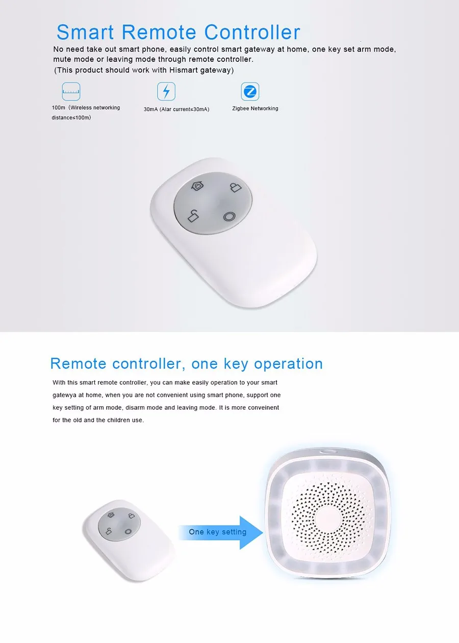 Zigbee3.0 스마트 알람 리모컨, 암 디스암 SOS 기능, Zigbee2mqtt 및 홈 어시스턴트와 호환 가능, 4 키