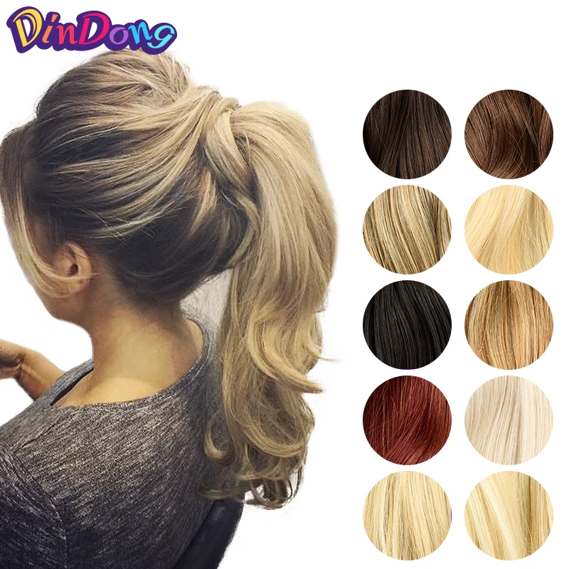 DinDong Synthetic Hair Extension 20\'\' Ponytail Extensions Tail Flase Pony Tail Hairpiece Nature Wave Blonde Brown Black