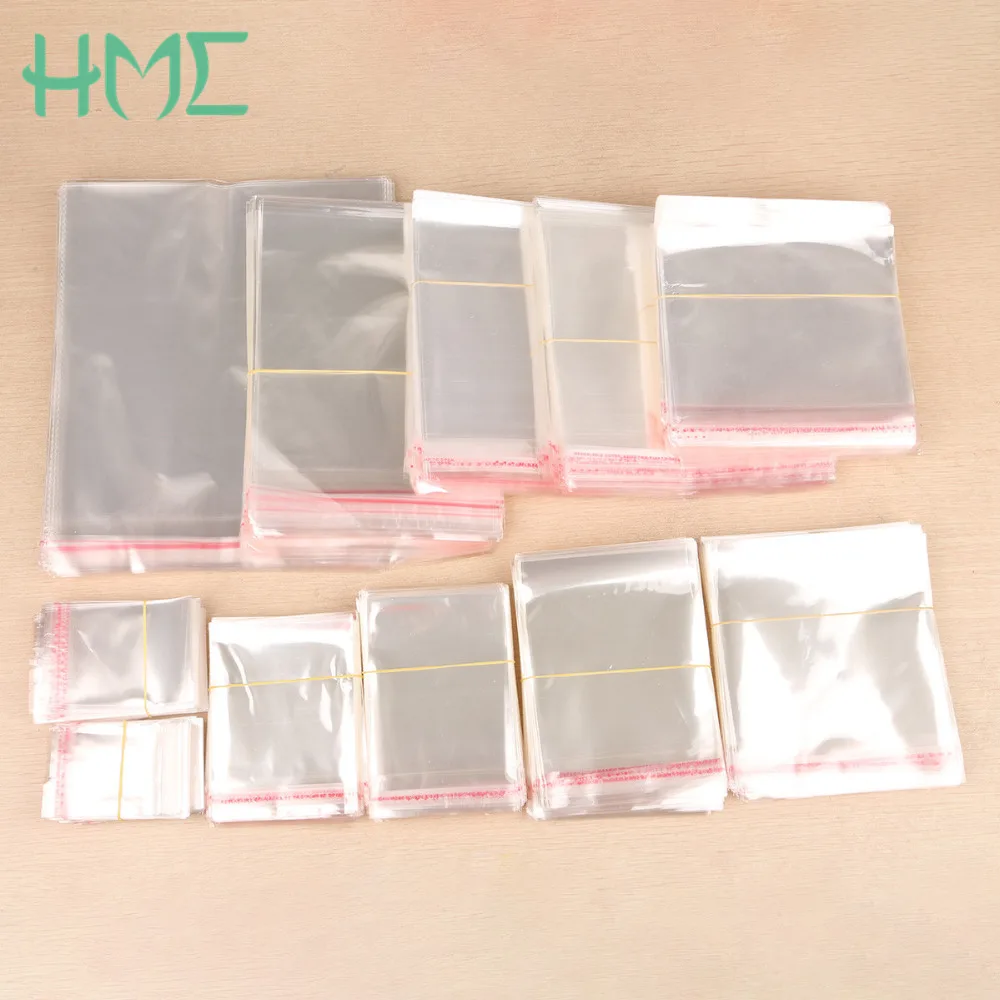 Neue Ankunft Unterschiedlicher Größe 200 teile/beutel Transparent Klar Selbstklebende Kunststoff Aufbewahrungstasche Für DIY Schmuck Verpackung Geschenk Tasche