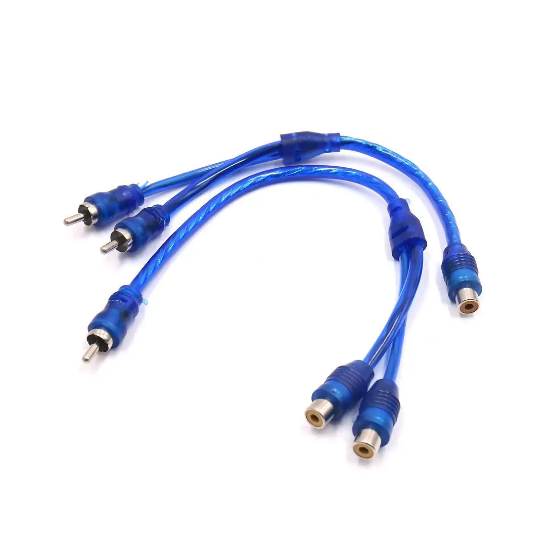 uxcell a17070300ux0615 2Pcs Blue Female to Male RCA Splitter Adapter Car Audio Stereo Y Cable Wire Kit, 2 Pack