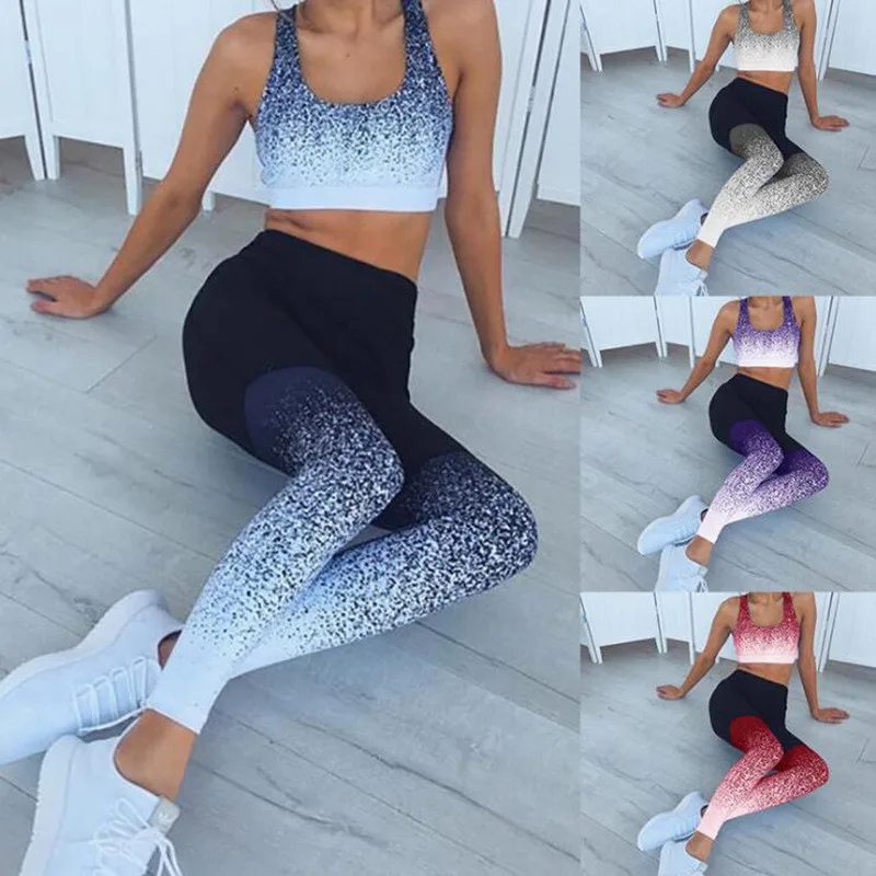 1 Pcs Yoga Pants Women Tracksuit S-XL Print Gym Clothing Fitness Sport Suit Female Running Pants Women Sportswear Bra Leggings