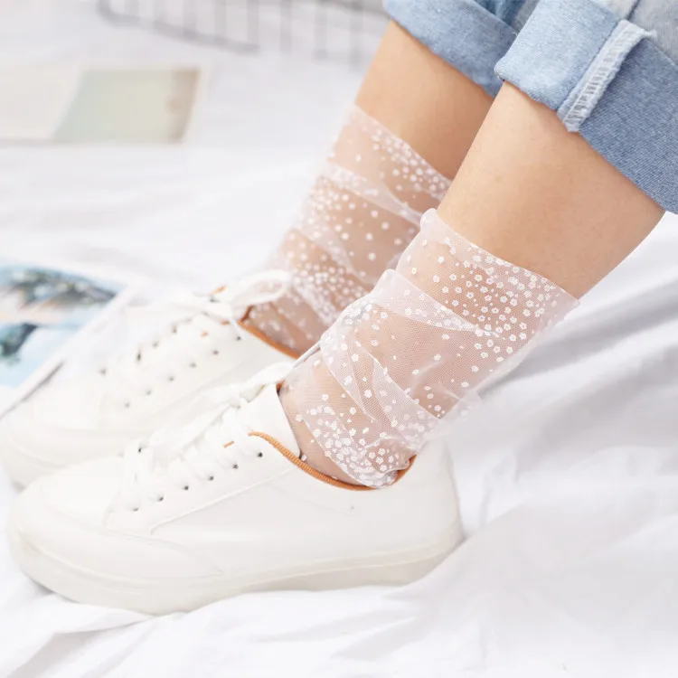 Sexy Lace Mesh Fishnet Socks Mixed Fiber Transparent Stretch Elasticity Ankle Net Yarn Thin Women Cool Socks 1pair=2pcs slu08