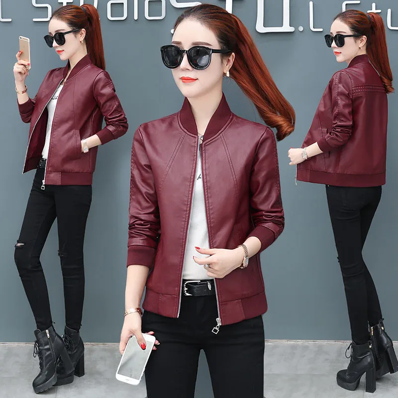 Fashion PU Leather Jacket 2025 NEW Women's Spring Autumn Short Outerwear Long-Sleeved Zipper Casual Motorcycle Coat Female