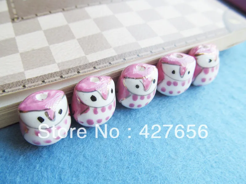 10pcs 14mmx15mm Super Cute Cabinet Handpainted Ceramics Magenta Owl Spacer Beads Charm/Finding,DIY Accessory Jewellry Making