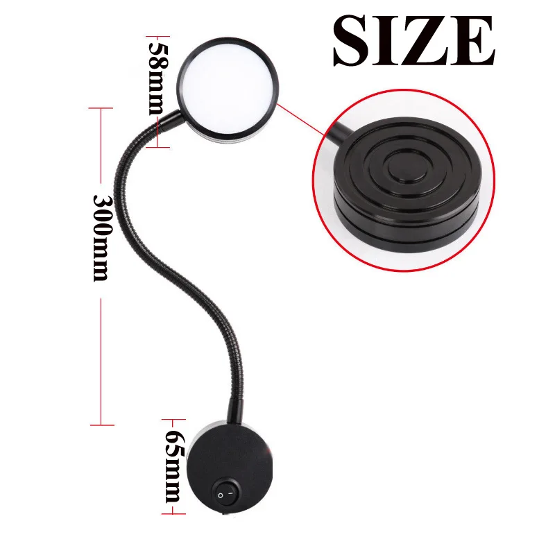 فضي أسود خرطوم مرن LED كتاب ضوء 3 واط 5 واط 7 واط الاتحاد الأوروبي التوصيل ليلة ضوء السرير القراءة مصباح دراسة اللوحة جدار جبل كتاب مصباح