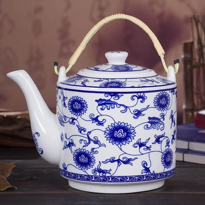 Jingdezhen ceramic teapot Liangpeng pot cool water bottle blue  white bone enamel large capacity heatresistant large teapot