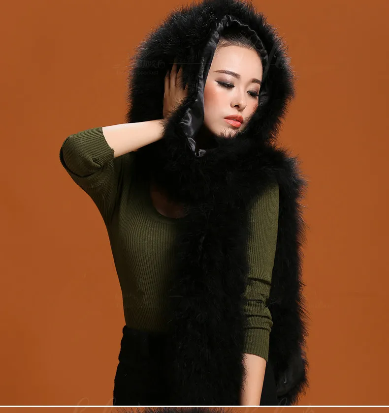 Real ostrich fur cap New Style large fashion warm hat winter one piece white women muffler black white yellow blueH424