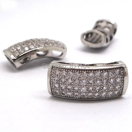 

16.5x7.5mm Rhodium plated Hollow Tube Micro Pave Brass Zircon CZ Crystal European Charms Spacer Beads Connector Jewelry Findings