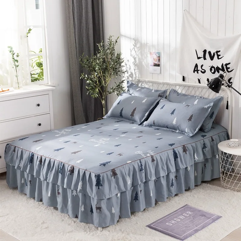 1Skirt+2Pillow Cover Bedspread Set Fashion Queen Bed Skirt Sheet Two-layer Single Double Bed Dust Ruffle Home Decor Textile