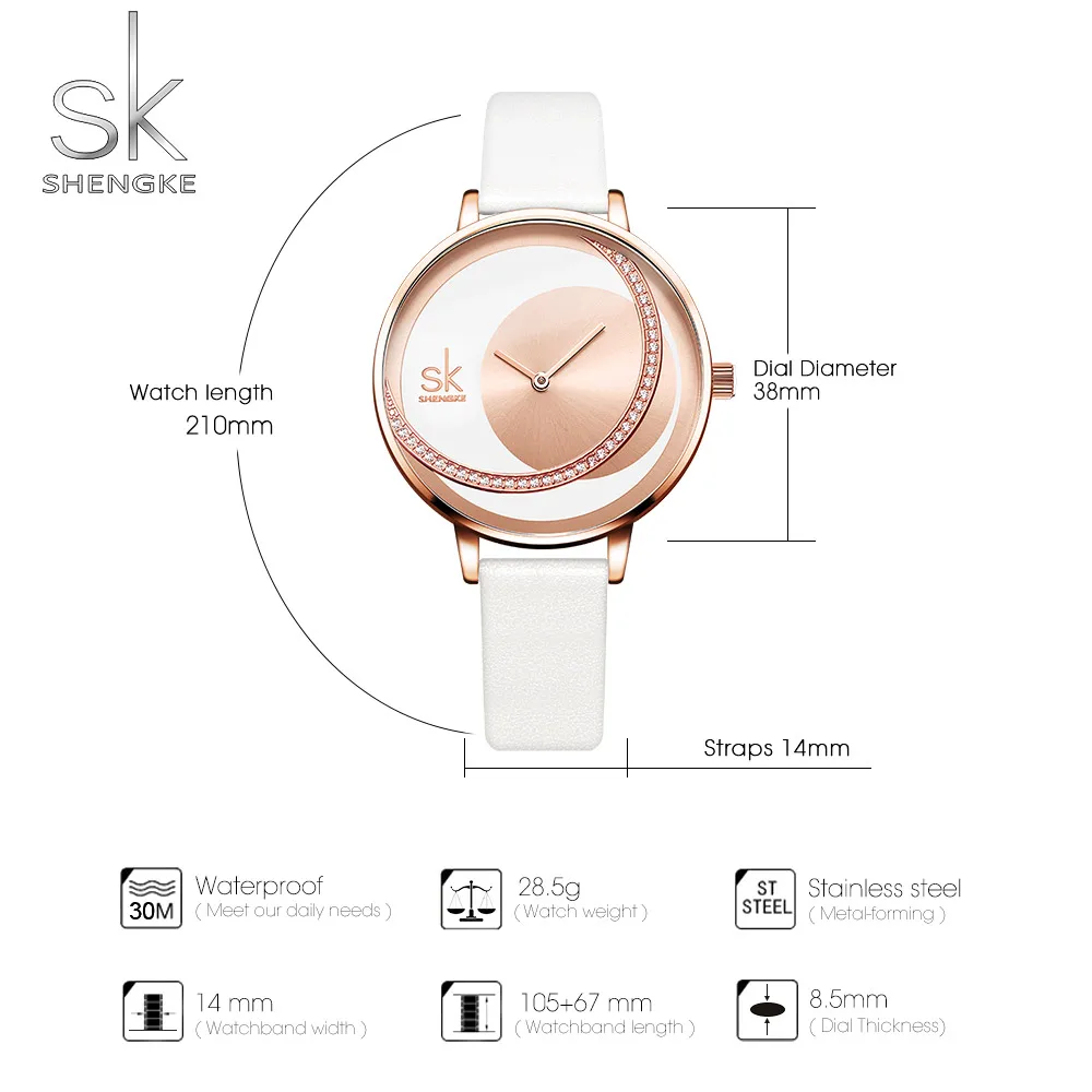 Shengke Watch Women Luxury Crystal Watch Reloj Mujer Leather Band Diamond Ladies Quartz Watch Women Watches Montre Femme