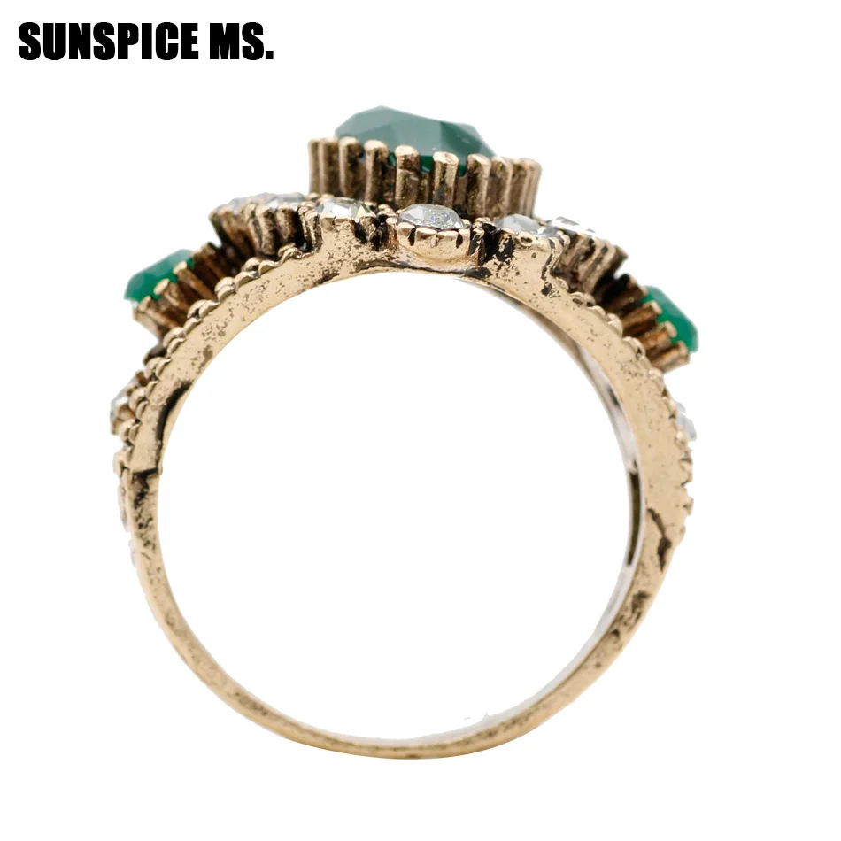 SUNSPICE MS. Turkish Vintage Ring For Women Wedding Jewelry Water Drop Resin Crystal Finger Rings Indian Retro Charm Bijoux Gift