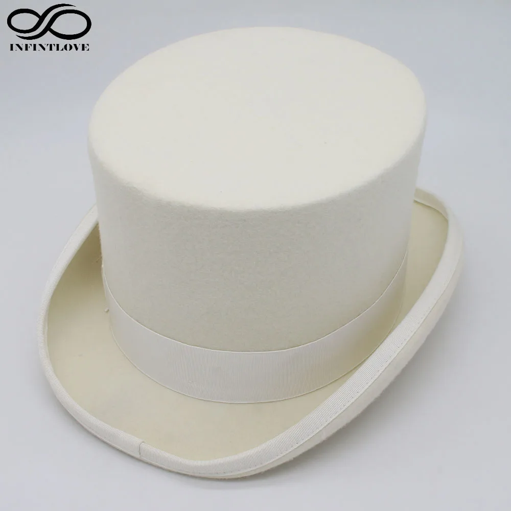 

LUCKYLIANJI 13.5cm 4 Sizes White Steampunk Victorian Formal Top Wool Felt Vintage Magician Fedoras Lincoln President Bowler Hat