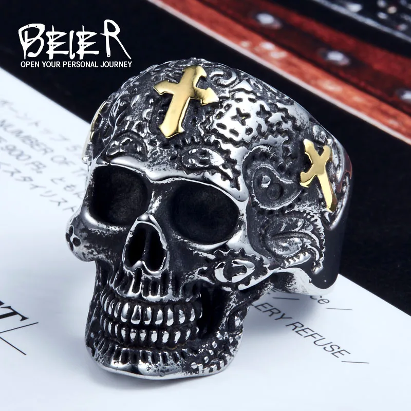 Beier 316L Stainless Steel ring high quality fashion biker skull ring personality men Vitage jewelry LLBR8-313R