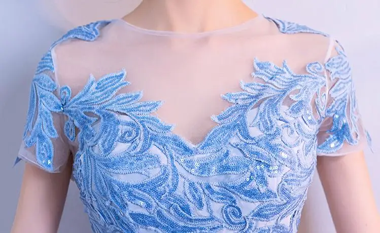 BANVASAC-Robe de soirée sirène longue en dentelle fendue, col rond, appliques, paillettes, dos nu, Rhde fin d'année, quelque soit