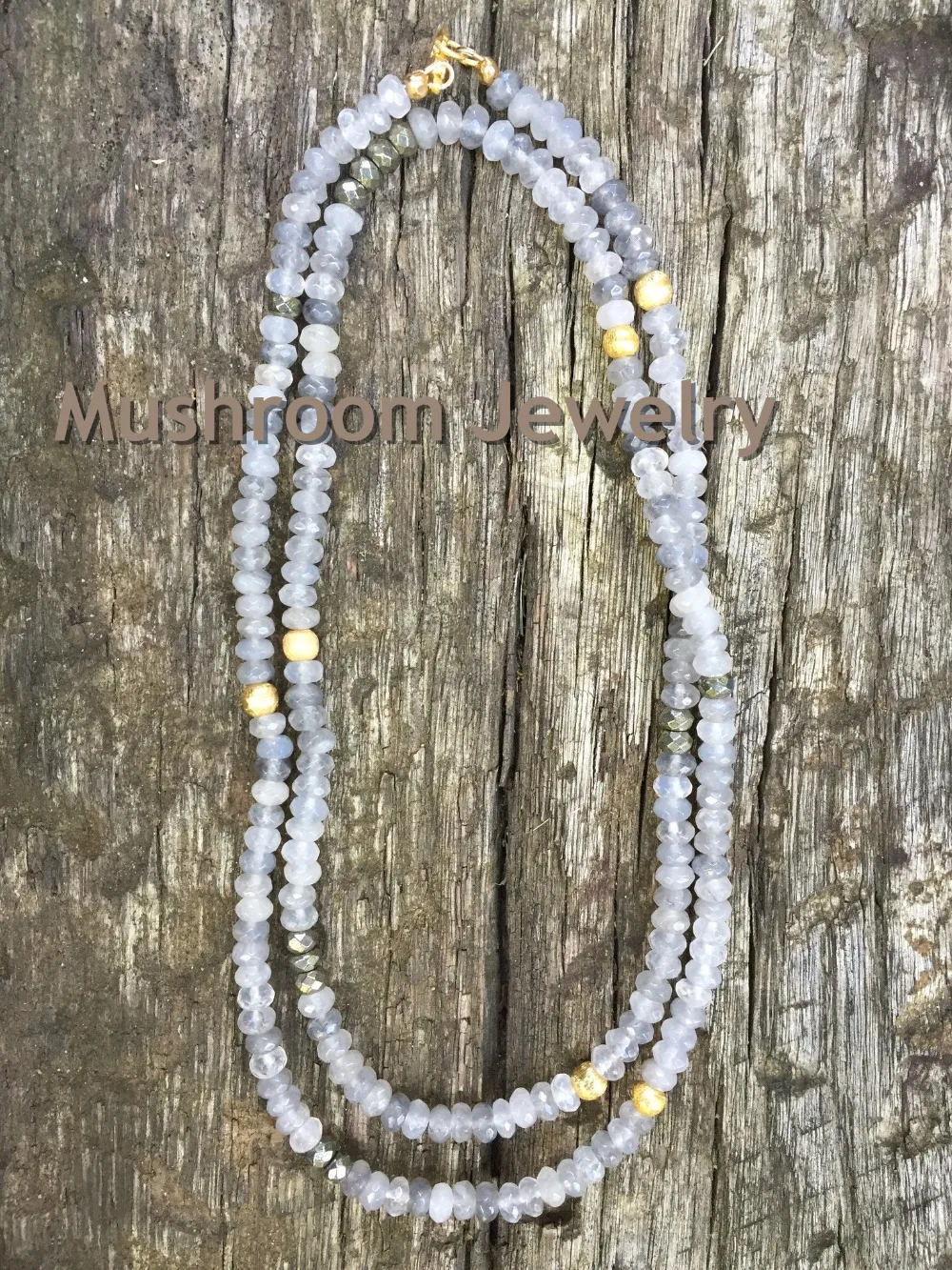 

Custom Necklace Long Layering Quartz Bead Gold Starburst Ball Gray Quartz Beads Pyrite Necklace Women