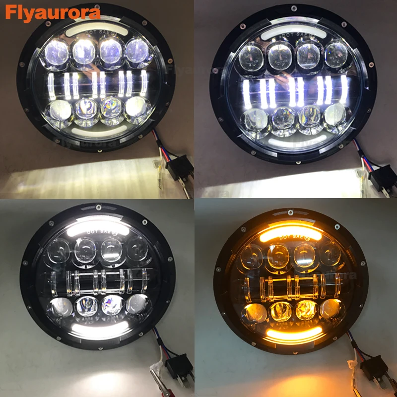 Flyaurora 7 inch Round 80W LED Headlight+4