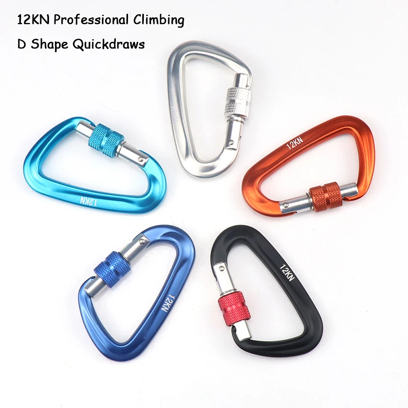 12KN Climbing Carabiner D Shape Quickdraws Professional Climbing Buckle Lock Security Safety Lock Outdoor Climbing Equipment