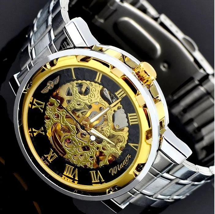 2018 Hot Winner Luxury Brand Sport Men Automatic Skeleton Mechanical Military Hollow Business Watch full Steel Stainless Band