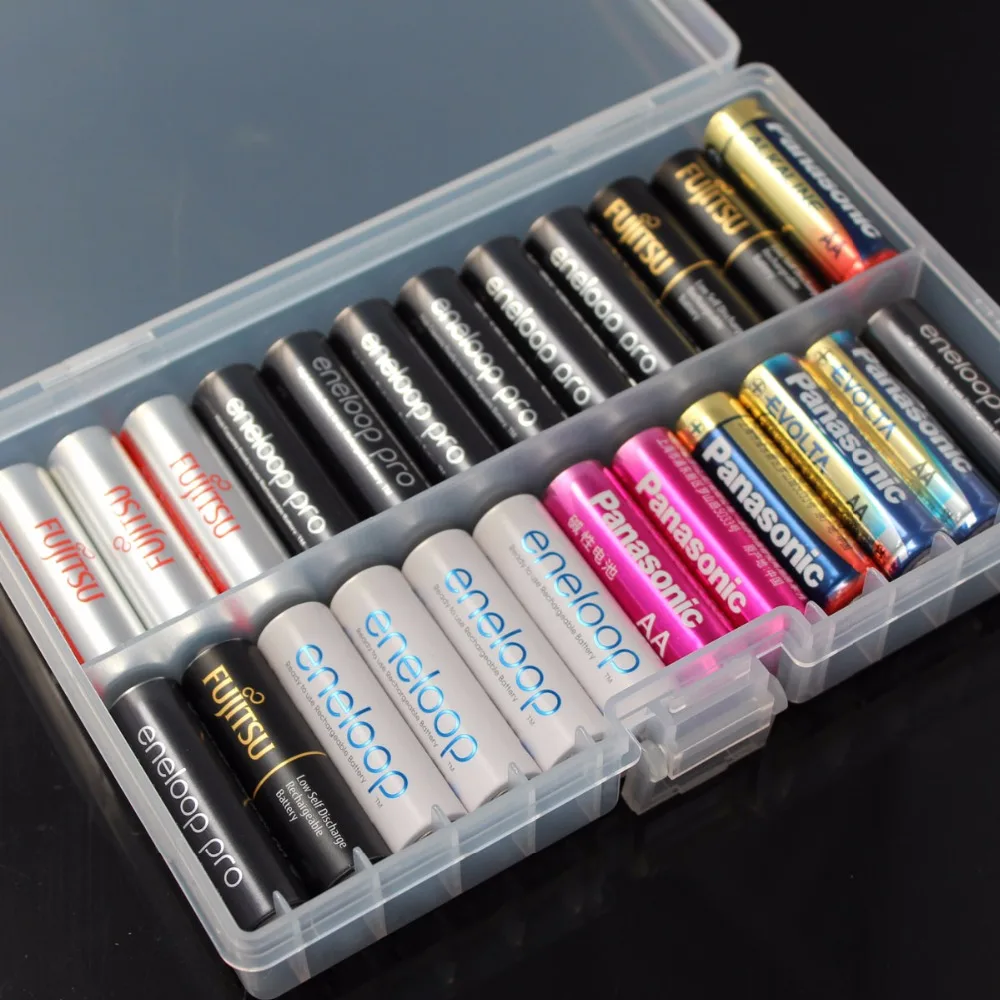 Super volume Transparent Plastic Battery Storage Box for placed 48pcs  AA Battery Holder Container coverd finish kit box