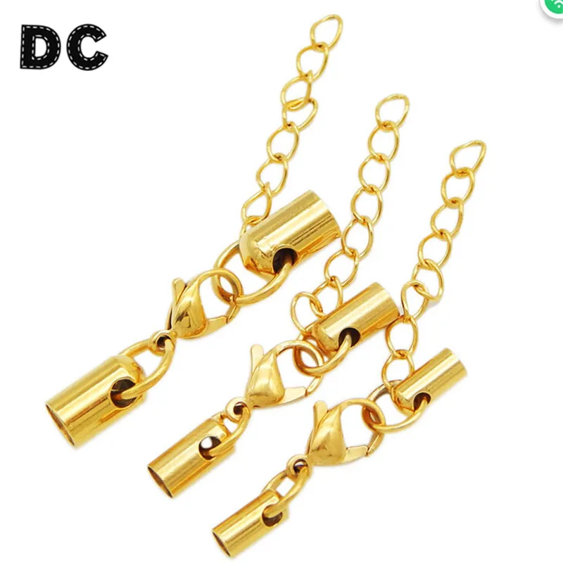 5pc Gold Color Stainless Steel Lobster Clasps End Caps Clasps Jewelry Connector Fit 3/4/5mm Leather Cord DIY Fashion Jewelry