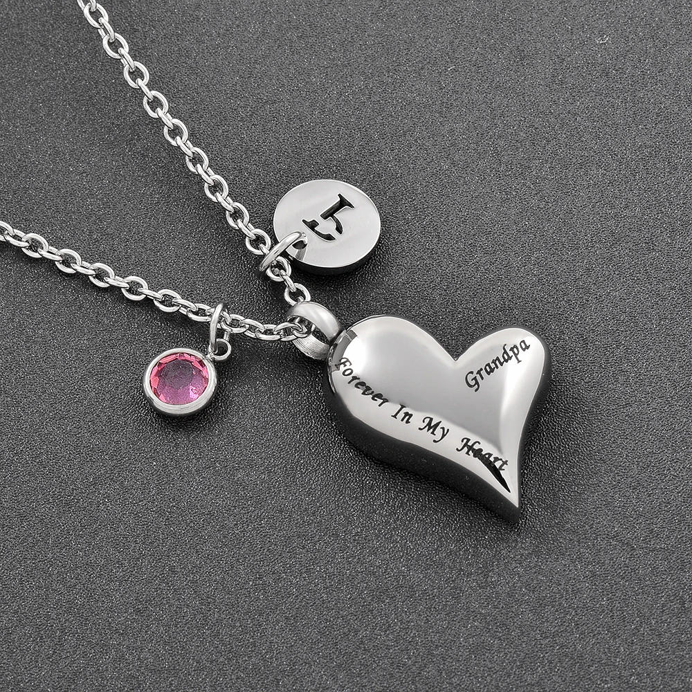 Cremation Urn Necklace Forever In My Heart Grandpa  Pendant Stainless Steel Ashes Holder Keepsake Unisex DIY Jewelry