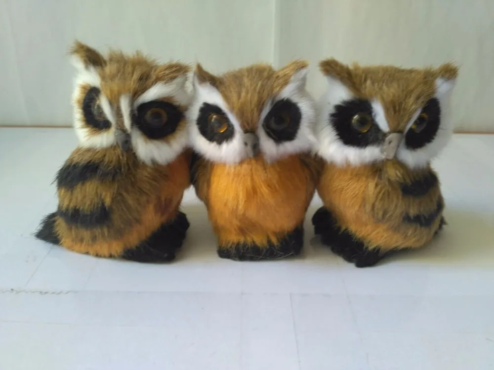 

simulation brown night owl model 3 pieces owls about 8x6cm polyethylene& furs handicraft home decoration toy gift a1727