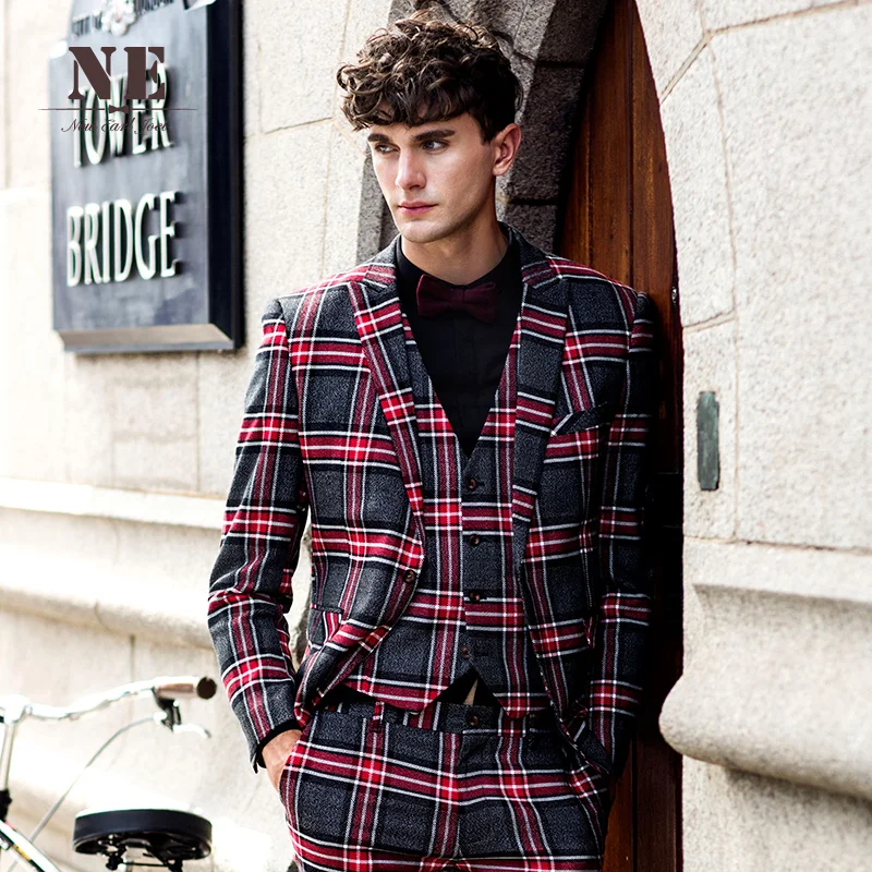 

Brand Men's Clothing New Plaid England Mens Suit Jackets Mens Formal Wedding Suit Coat Stage Suit Men Single Button Suit