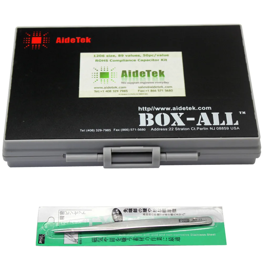 AideTek SMD 1206 Capacitor box  Kits up to 22uF 89V x 50pcs X7R NPO Distributed assorted capacitor organizzation storage C1250